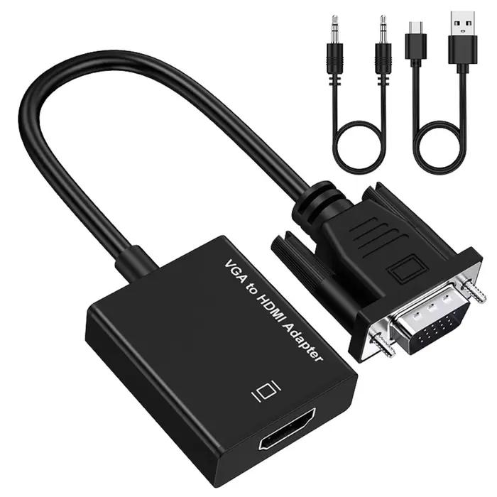Adaptateur d'affichage compatible VGA (hôte) vers VGA/HDMI, avec câble d'alimentation Audio USB 3.5m