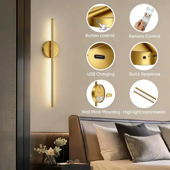 Applique murale sans fil à LED fonctionnant sur piles 5V avec télécommande, rechargeable par USB, po