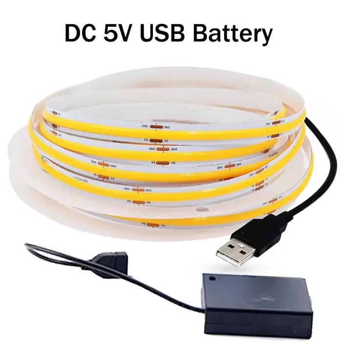 DC5V USB COB LED bande batterie puissance bande LED Flexible lumière 320LED haute densité lumière li