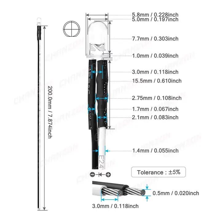 20 pièces 5mm 12V LED Diode clignotant pré-câblé perles de lumière clignotant blanc rouge vert bleu 