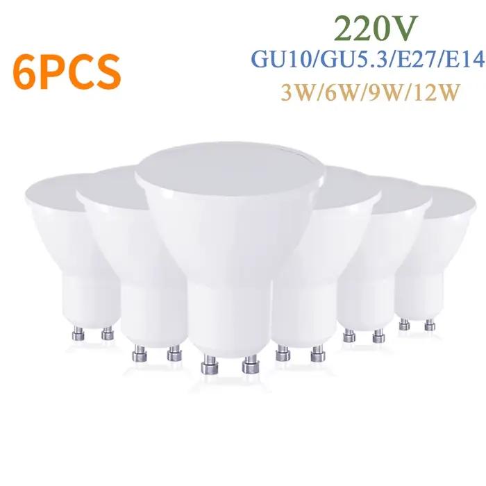 6 pièces LED Spot lumière GU10 E27 LED ampoule 12W E14 lampe à LED 220V projecteur MR16 9W Lampada G