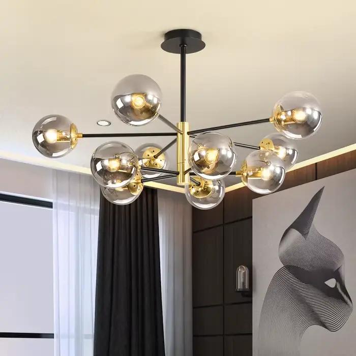 Lustre boule de verre moderne nordique Led boule ronde pendentif lumières intérieur noir rétro Vinta