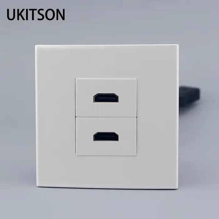 Panneau mural de sortie HD HDMI2.0, 2 ports, façade avec rallonge de 20cm, prise de câble pour audio
