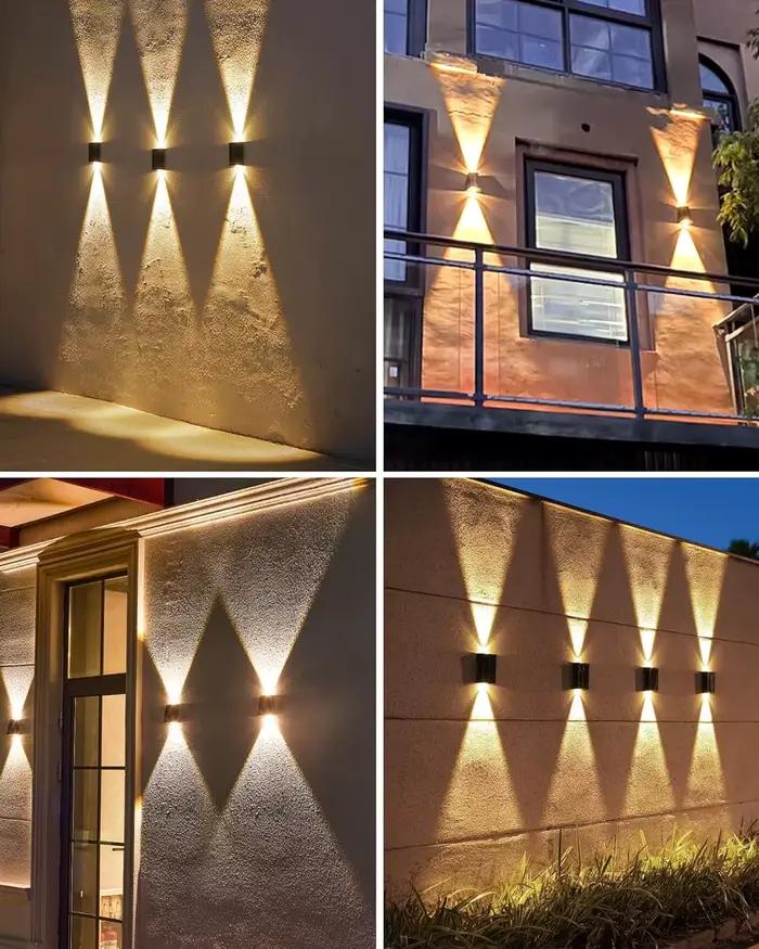 2 LED lampe murale solaire étanche extérieure solaire jardin décor lumières haut et bas éclairage lu