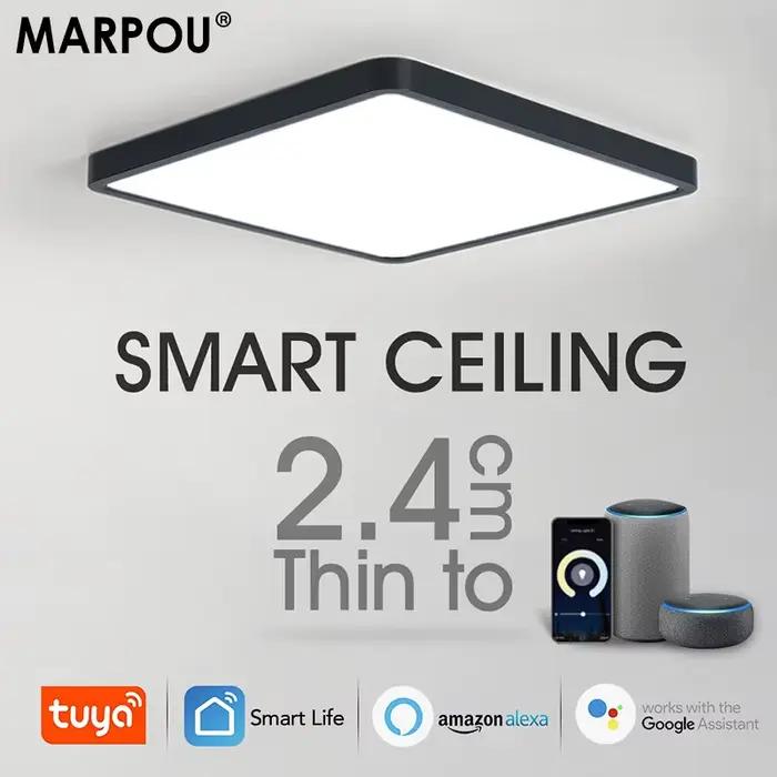 MARPOU Tuya plafonnier LED intelligent Grain de bois App commande vocale Alexa/Google télécommande p