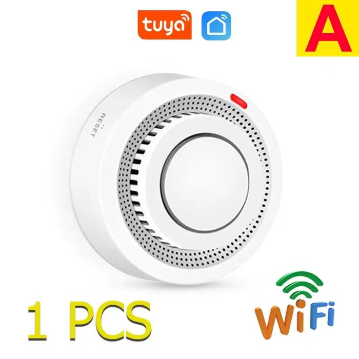 Tuya-Détecteur de fumée WiFi sans fil, capteur photoélectrique, alarme incendie, système de sécurité