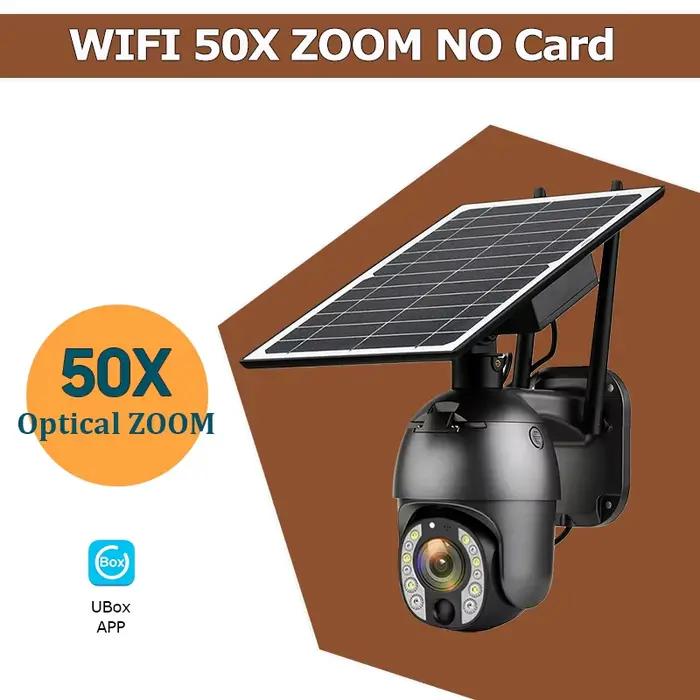 Caméra de surveillance solaire extérieure 4G SIM avec zoom optique 50X, caméra de sécurité WiFi 4K, 