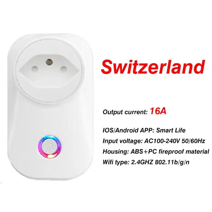 Prise intelligente suisse Wifi, 16a, 3500W, moniteur d'alimentation, prise CH, Tuya Life, fonctionne