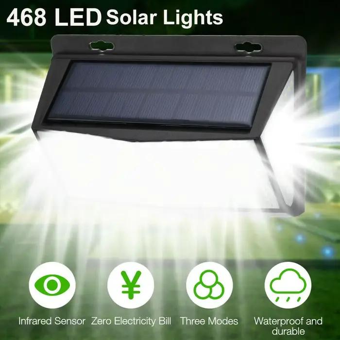 4 pièces 468 LED lampe à LED solaire lumière solaire extérieure avec capteur de mouvement appliques 