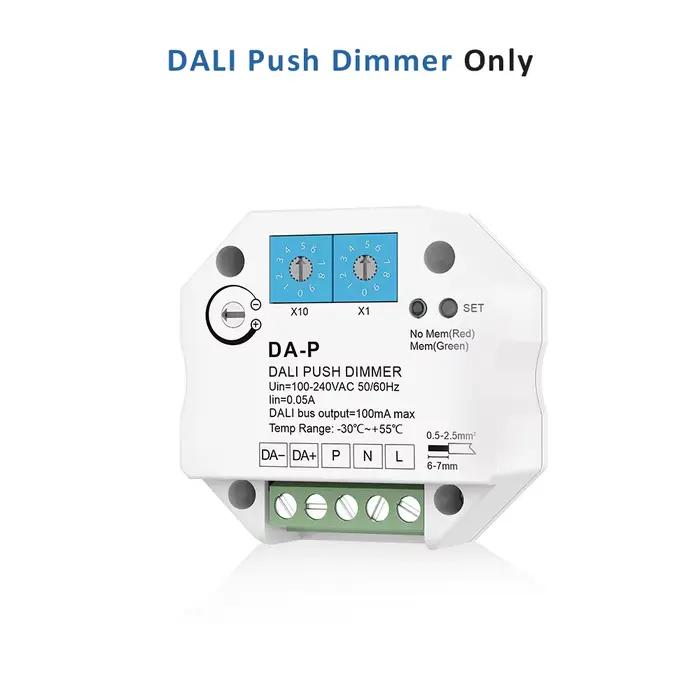 Gradateur LED Push avec fonction mémoire, pilote DALI ou ballasts, vitesse de gradation réglable, 11