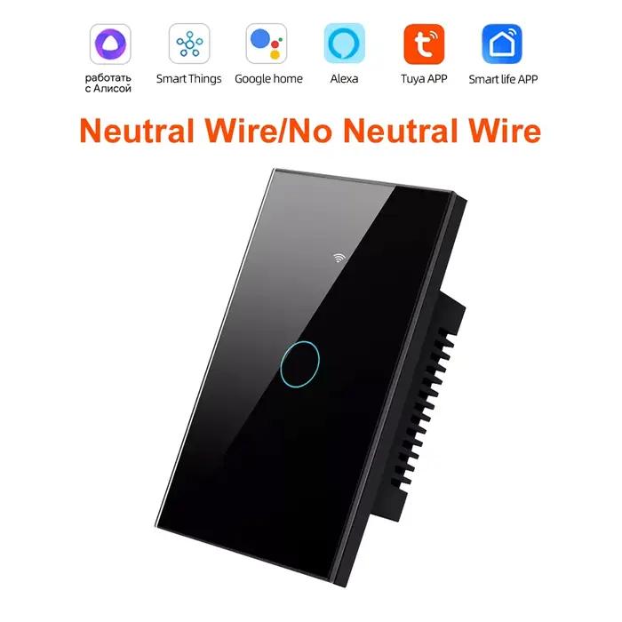 Interrupteur mural tactile intelligent Wi-Fi + Bluetooth, compatible Alexa et Google Home, avec ou s