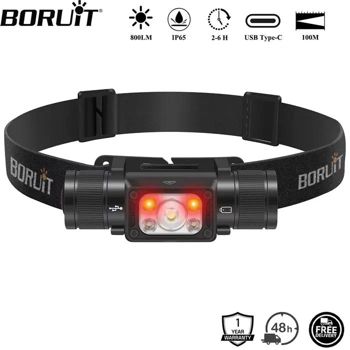BORUiT HP340/HP350 LED lampe frontale puissante type-c rechargeable phare étanche Camping pêche tête