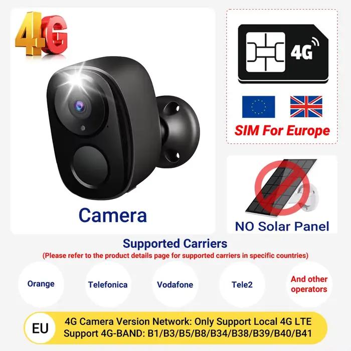 Caméra de sécurité solaire 4G 5MP 2K HD sans fil extérieure avec vision nocturne couleur, alimentati
