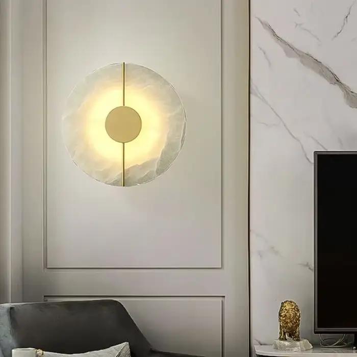 Moderne créatif marbre applique albâtre lune salon or cuivre maison intérieur décoration LED appliqu