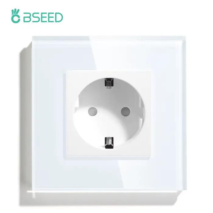 BSEED-Prise Murale Simple EU, Panneau en Verre, Double Prise Électrique, Document Blanc, Prises à Ca