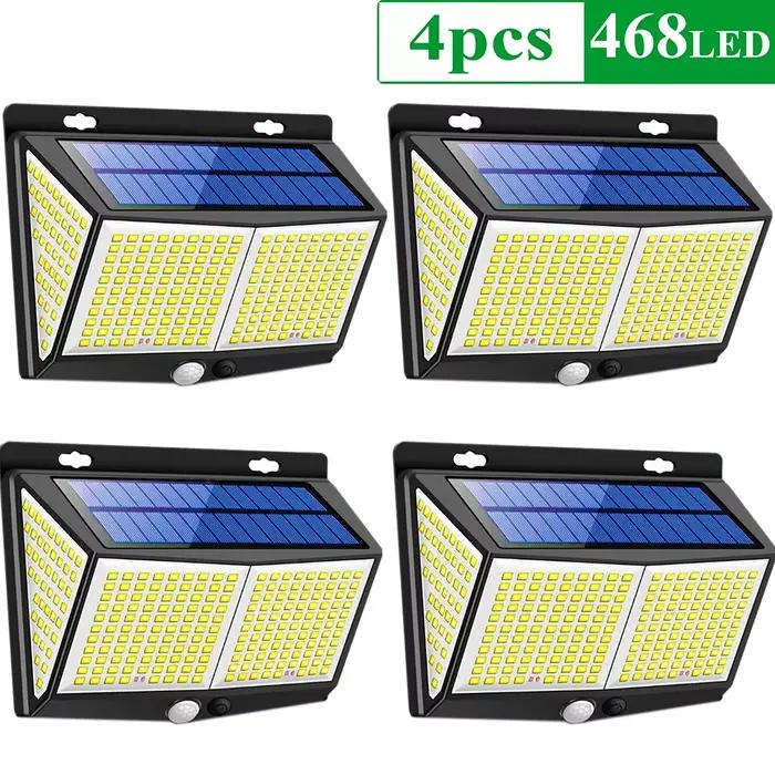4 pièces 468 LED lampe à LED solaire lumière solaire extérieure avec capteur de mouvement appliques 