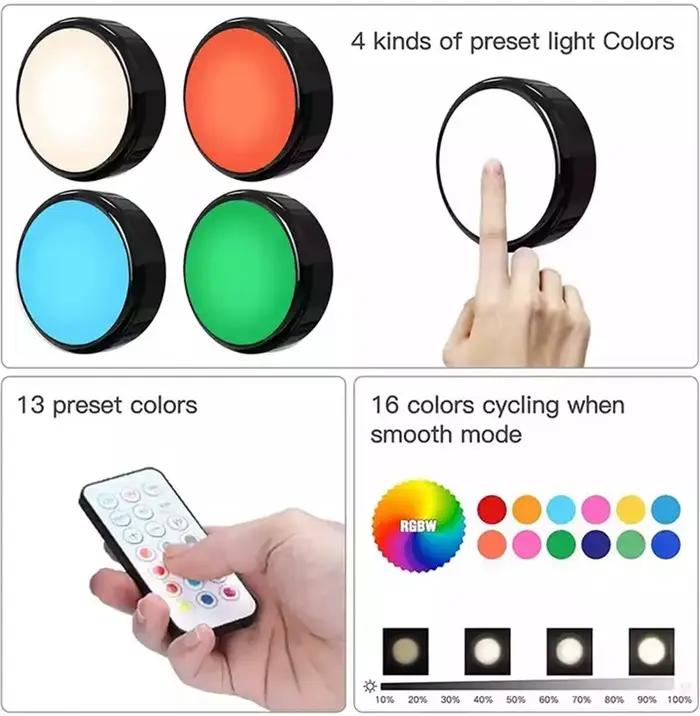 LED rondelle lumières Dimmable RGBW 13 couleurs cuisine couloir placard armoire lumières capteur tac