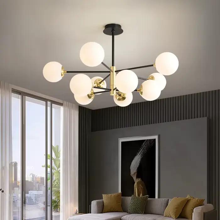 Lustre boule de verre moderne nordique Led boule ronde pendentif lumières intérieur noir rétro Vinta