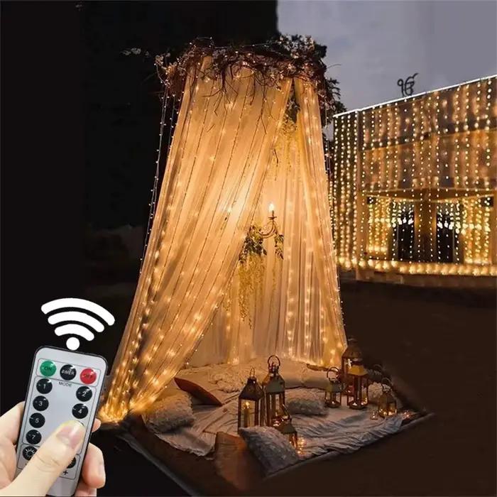 Guirlande LED Lumineuse pour Fêtes, Décoration de Noël, Rideau de Mariage à Télécommande, 8 Modes, G