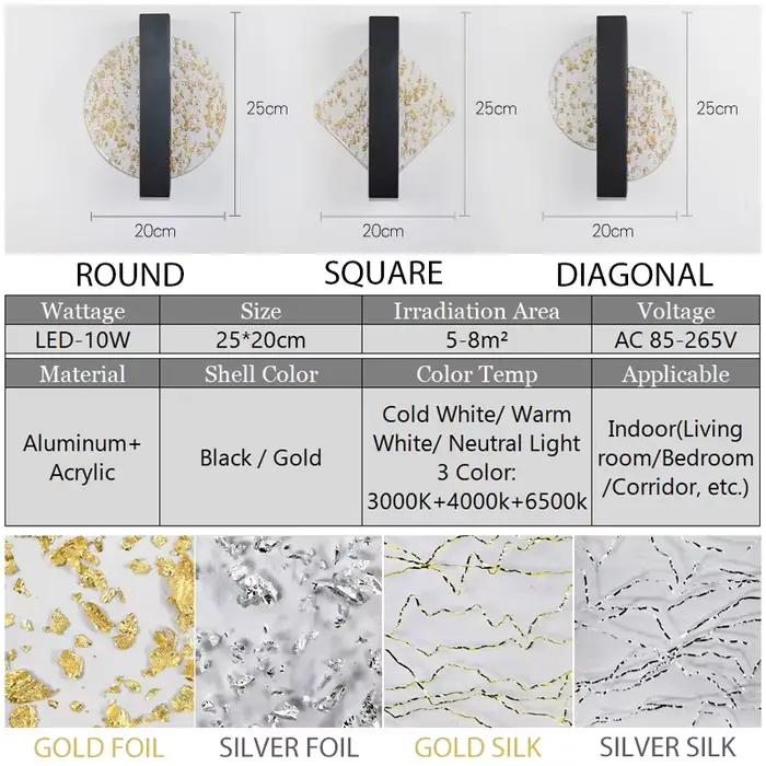 Luxueux acrylique applique feuille d'or moderne LED applique murale intérieure 10W nordique applique