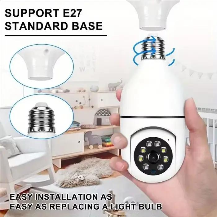 Caméra de surveillance extérieure E27 avec vision nocturne automatique couleur, détection de mouveme