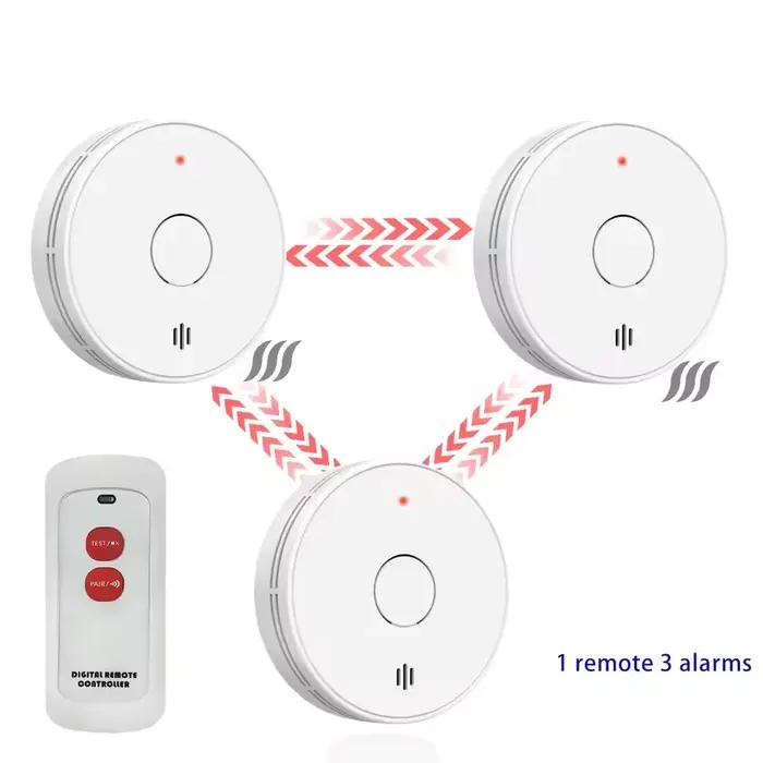 Détecteur de fumée/télécommande interconnectée par batterie de 10 ans, alarme incendie sans fil inte