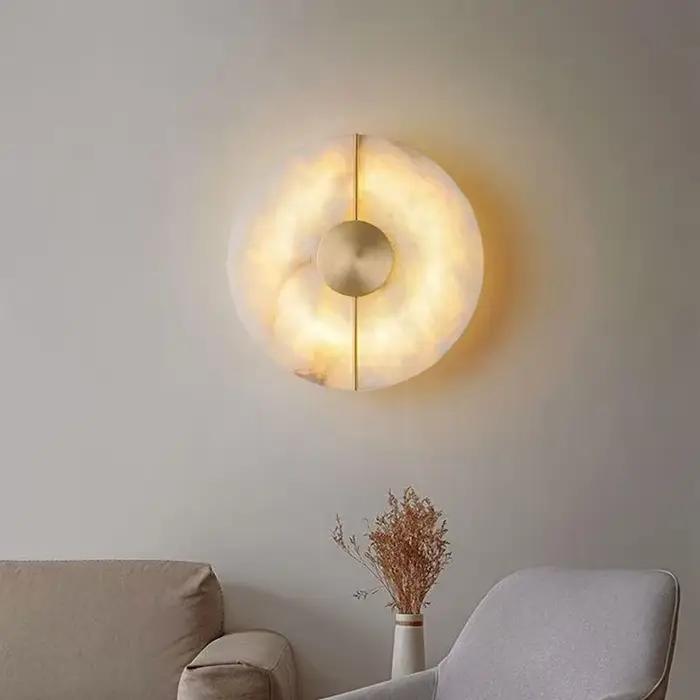 Moderne créatif marbre applique albâtre lune salon or cuivre maison intérieur décoration LED appliqu