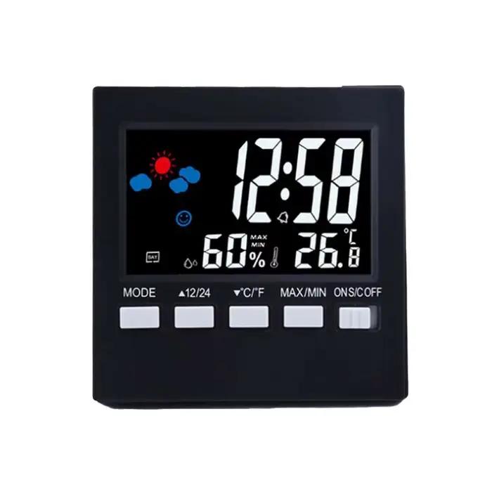 Réveil électronique avec thermomètre et hygromètre rétroéclairé, lecture précise de l'heure et de la