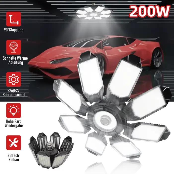 Plafonnier LED pliable avec 10 panneaux réglables, lampe de garage, luminaire industriel, atelier, E