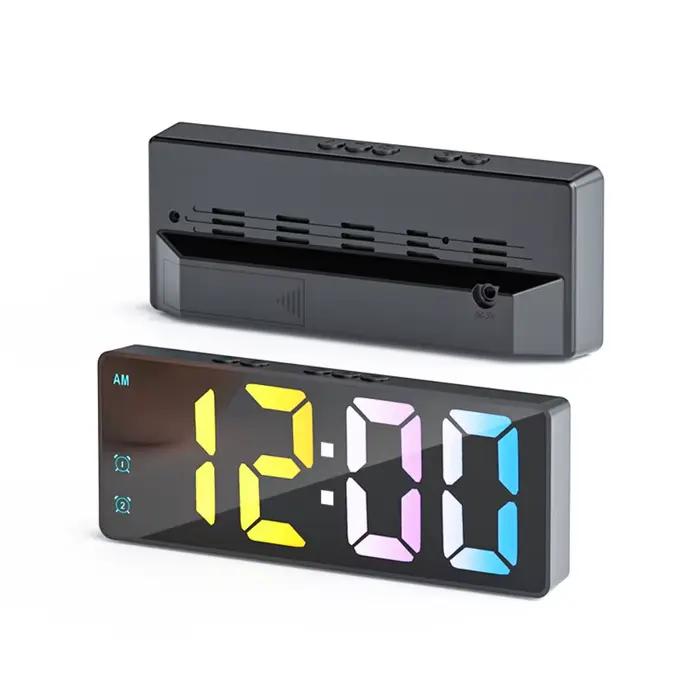 Réveil numérique à commande vocale avec affichage LED, silencieux, double alarme, horloge électroniq