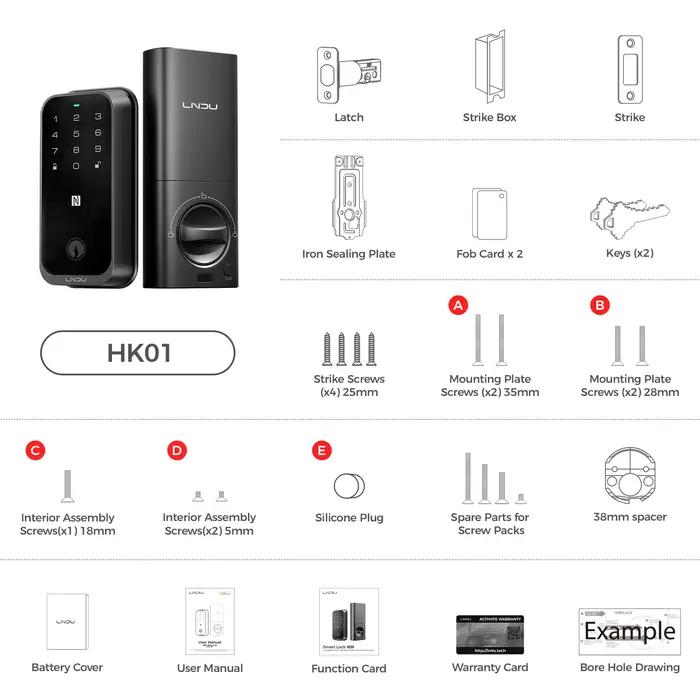 LNDU – serrure intelligente HK01, serrure de porte d'entrée sans clé à empreintes digitales, plusieu