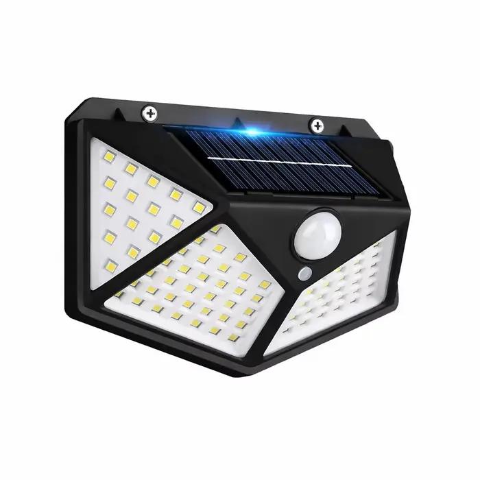 Lampe murale à détecteur de mouvement à 100 LED à énergie solaire, lampe de sécurité extérieure étan