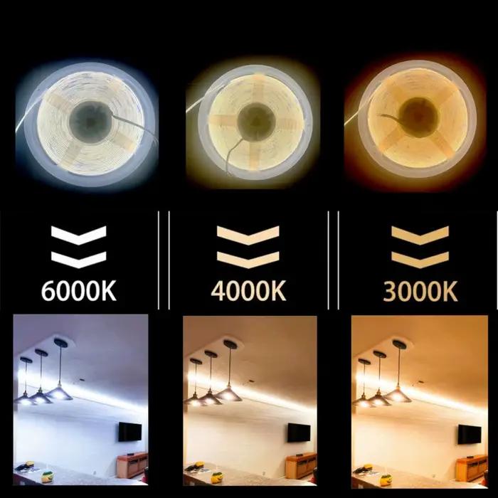 Bande lumineuse LED COB DC12V 24V 320LED s/M, bande LED Flexible haute densité, prise DC/2 broches, 