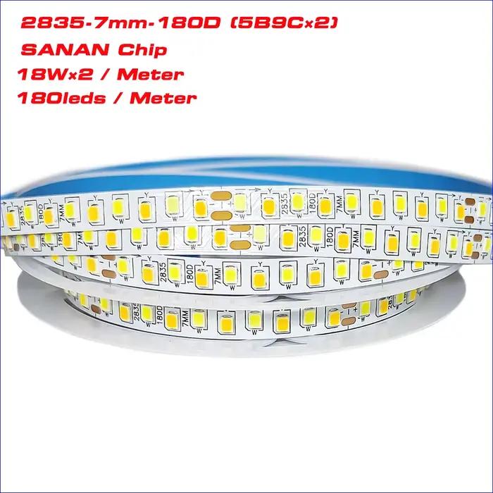 Bande Lumineuse LED à Courant Constant, 2 Johonneur à Souder, 5 Mètres, 2835-7mm-180D 5B9CX2 2835, 1