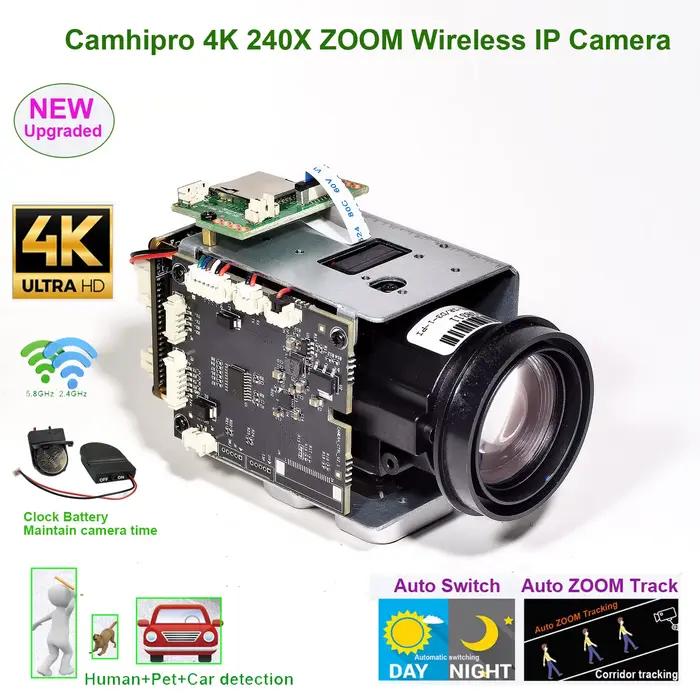 camhiPro 4K 8MP 240X Zoom WiFi Caméra IP sans fil Auto IRIS P2P ONVIF IMX415 WiFi SD 256GB Caméra IP