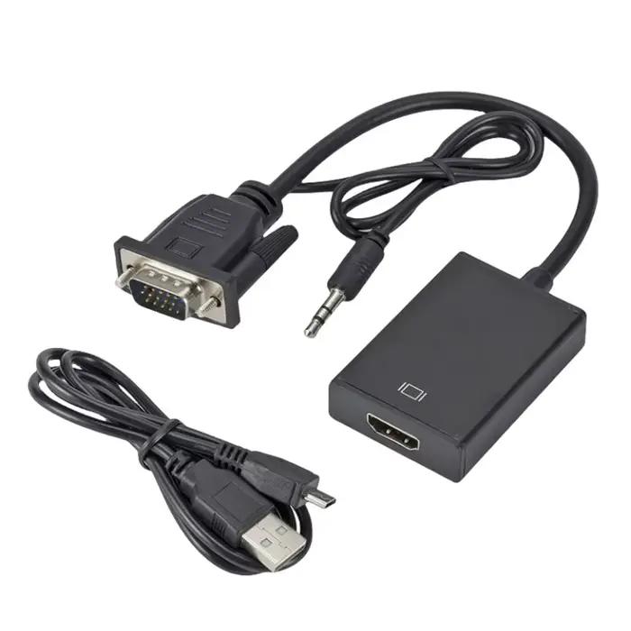 Adaptateur convertisseur VGA vers HDMI, avec câble Audio-vidéo 3.5mm, entrée VGA, sortie HDMI pour o