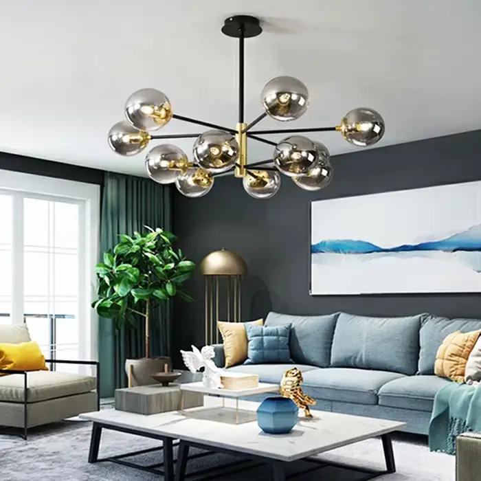 Lustre boule de verre moderne nordique Led boule ronde pendentif lumières intérieur noir rétro Vinta