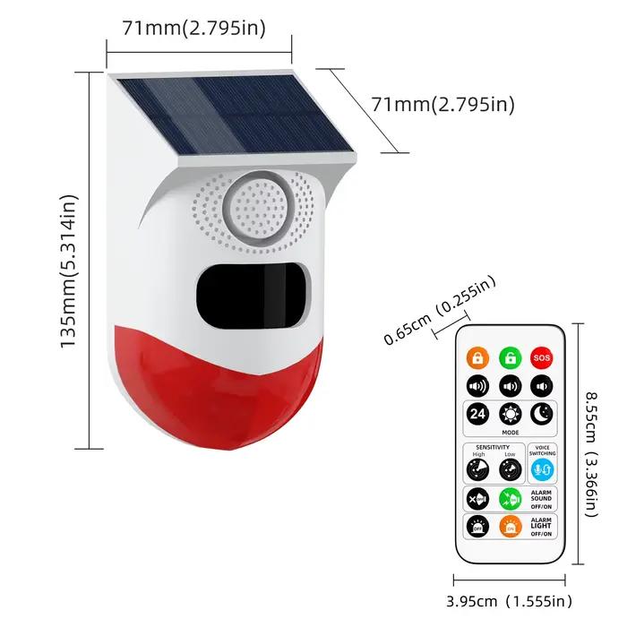 Alarme de sécurité solaire Tuya : capteur de mouvement PIR, sirène avec lumière rouge clignotante, s