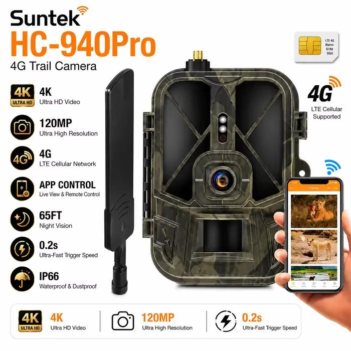 Suntekcam's 4K 120MP étanche IP65 HC-940Pro-Li 4G LTE caméra de chasse Cloud gratuit Streaming en direct et contrôle par application