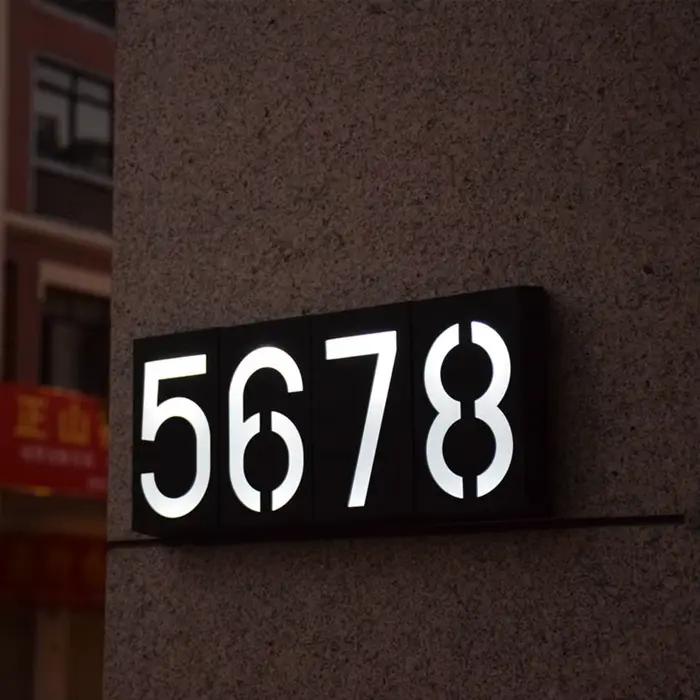 Alimenté solaire 0-9 lumière LED numéro d'adresse de maison rue route plaque de porte applique