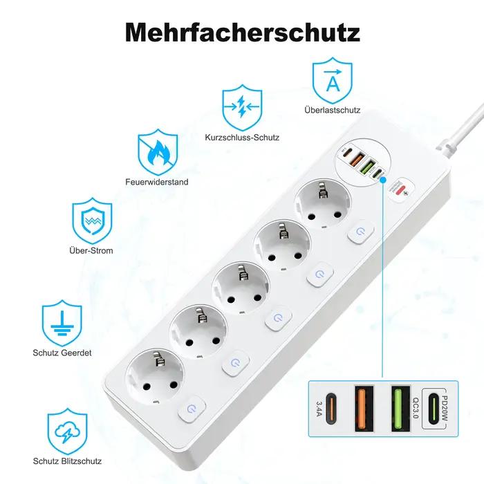 Multiprise intelligente à prise européenne avec port multi USB type-c