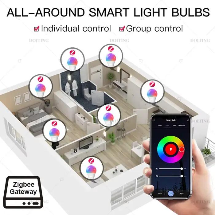Zigbee 3.0 ampoule Led intelligente 110V 220V E27 B22 lampes RGBCW fonctionne avec Alexa Echo Plus Google Home Assistant APP commande vocale 2MQTT