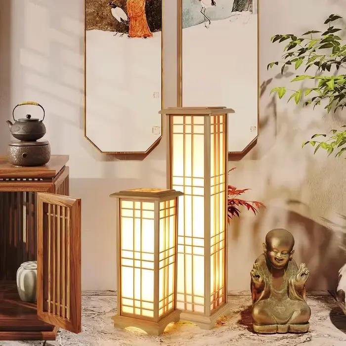 Lampadaire moderne salon pour chambre chevet décoration de la maison lumière LED abat-jour en bois massif canapé salle à manger Table d'étude luminaire