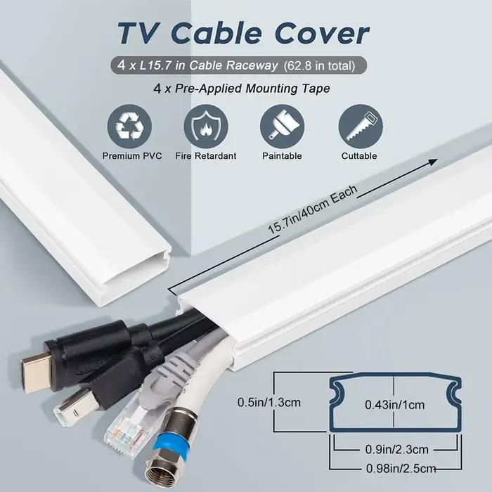 Kit de couvercles de câbles muraux 4 pièces blanc pour dissimulation de câbles TV et divertissement élégant et ordonné