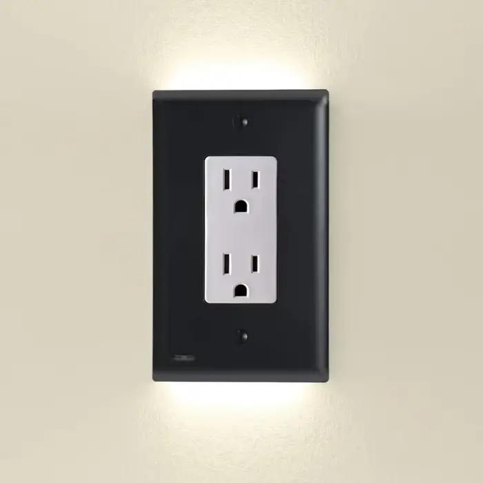 Plaque murale multiprise duplex avec capteur automatique LED haut/bas pour éclairage nocturne