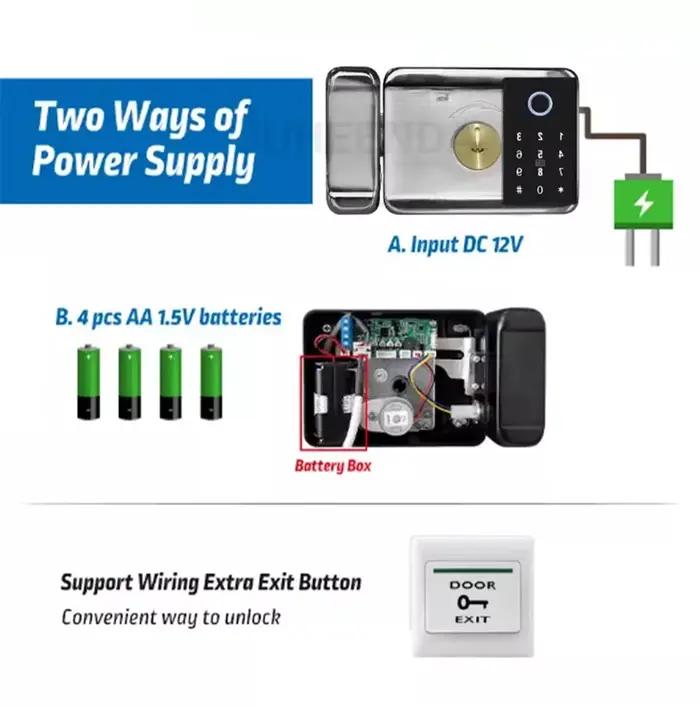 Serrure de porte numérique électronique TUYA WIFI à empreintes digitales, étanche IP66 avec Bluetooth et Wi-Fi, multiple méthodes de déverrouillage pour sécurité maximale et installation facile