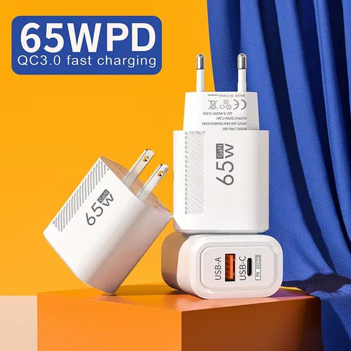 65W GaN Charge rapide USB Type C chargeur US EU Plug PD 3.0