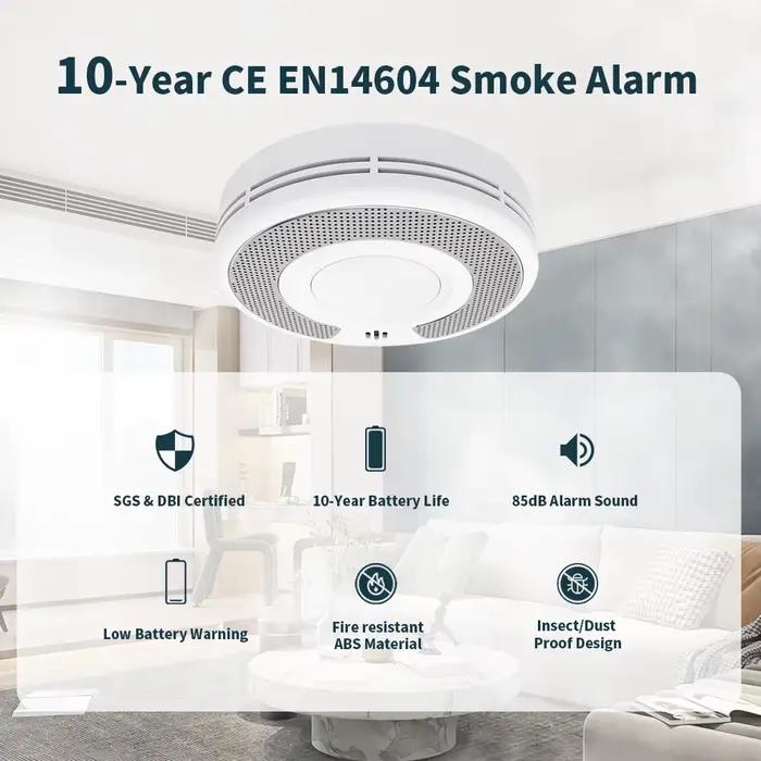 Détecteur de fumée/télécommande interconnectée par batterie de 10 ans