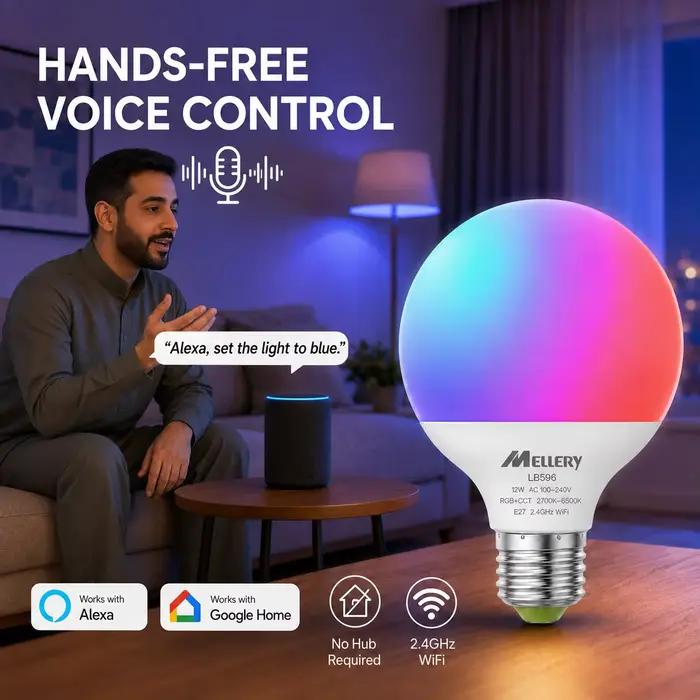 Melery Wifi Smart E27 LED ampoule G95 12W égal 100-240V chaud blanc froid rvb couleur changeante Spot lampe Alexa Google Home