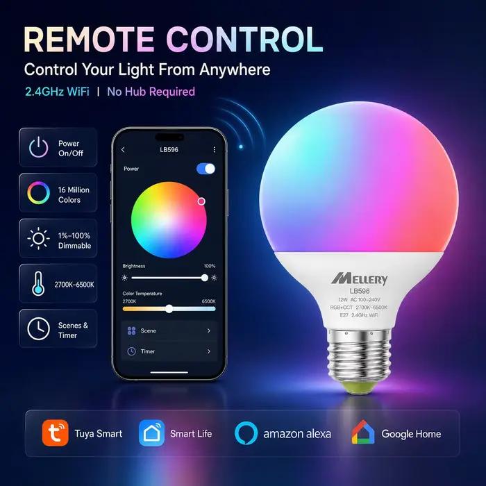 Melery Wifi Smart E27 LED ampoule G95 12W égal 100-240V chaud blanc froid rvb couleur changeante Spot lampe Alexa Google Home